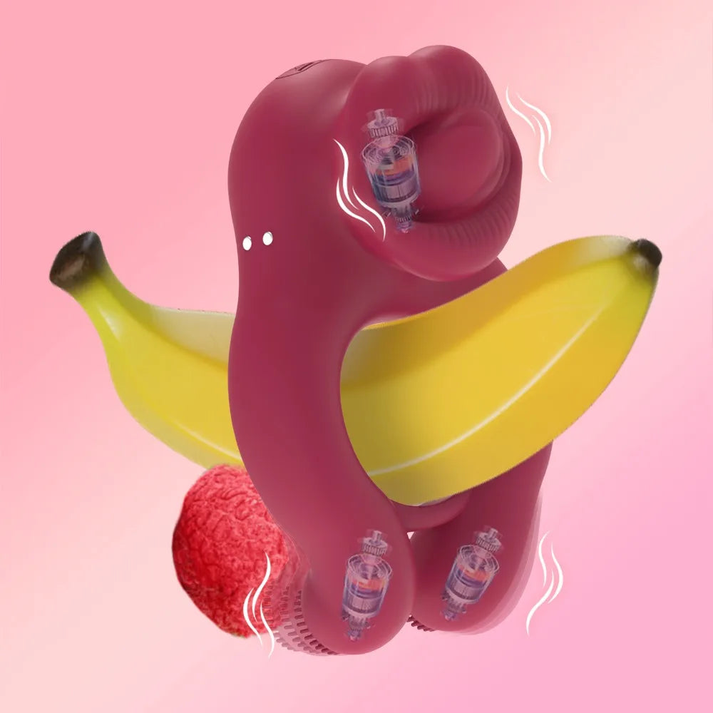 Tongue Licking Sucker Vibrator Cock Ring Clit Stimulator Vibrating Cock Ring Nipple Massager Sex Toy for Couple Flirt Adult Game