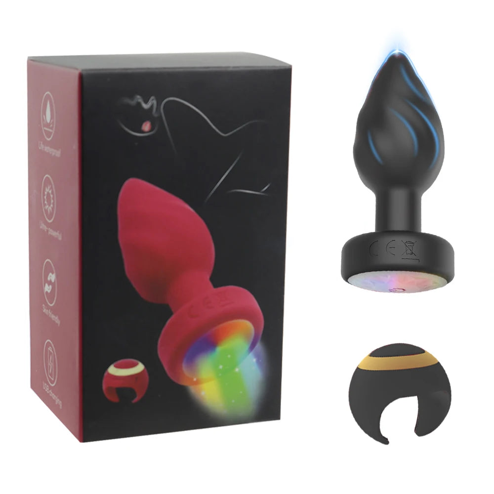 Portable LED Anal plug Vibrator Butt Plug 10 Vibration Ring Wireless Remote Prostate Massager Adult Sex Toys for Women Men Gay
