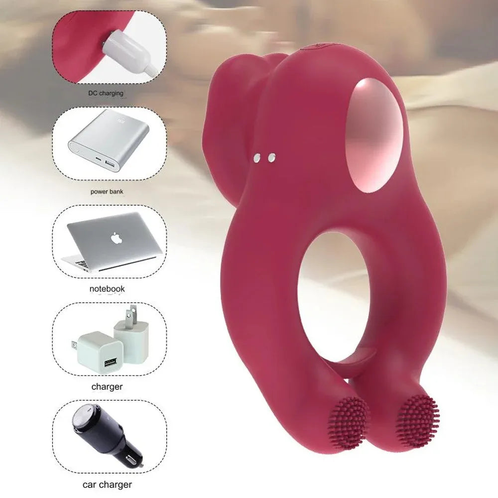 Tongue Licking Sucker Vibrator Cock Ring Clit Stimulator Vibrating Cock Ring Nipple Massager Sex Toy for Couple Flirt Adult Game