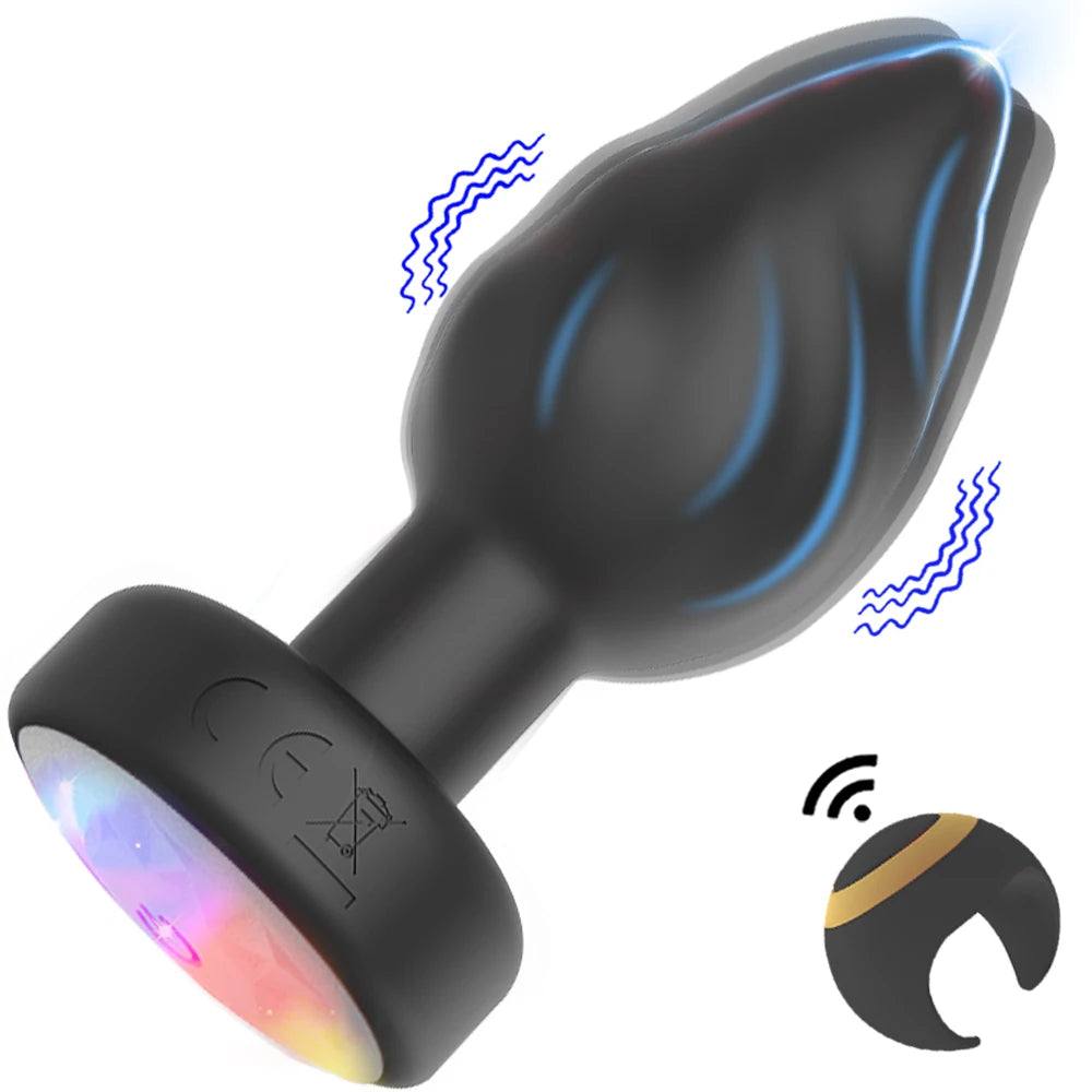 Portable LED Anal plug Vibrator Butt Plug 10 Vibration Ring Wireless Remote Prostate Massager Adult Sex Toys for Women Men Gay