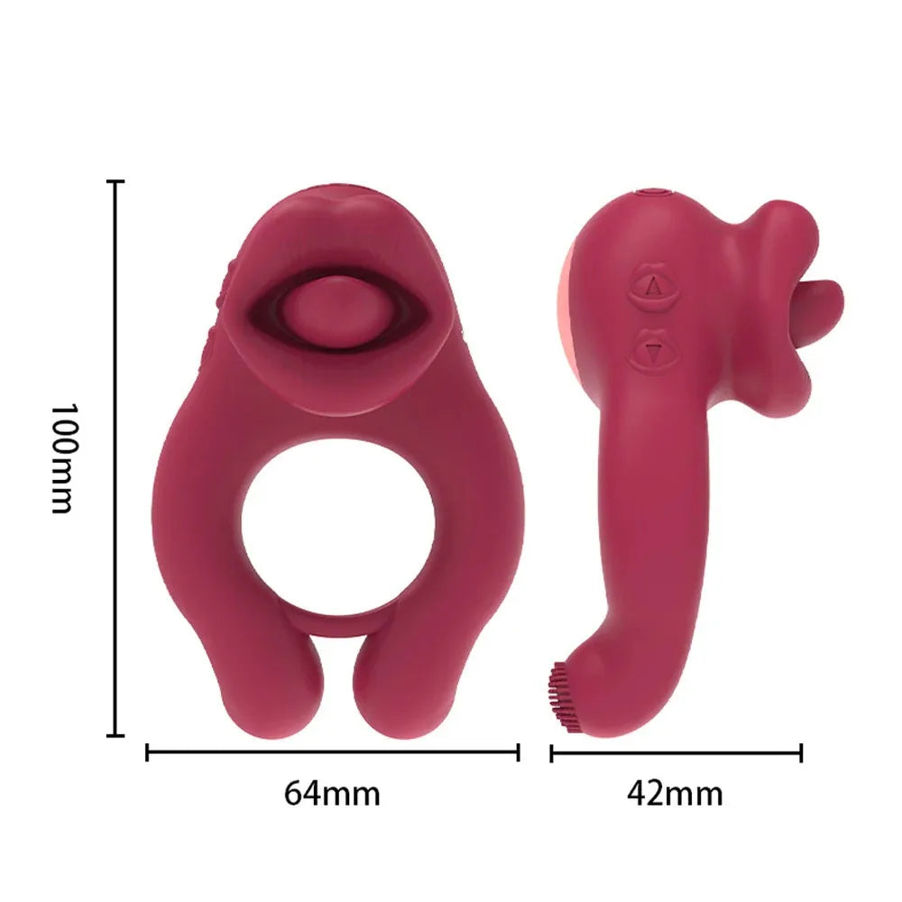 Tongue Licking Sucker Vibrator Cock Ring Clit Stimulator Vibrating Cock Ring Nipple Massager Sex Toy for Couple Flirt Adult Game