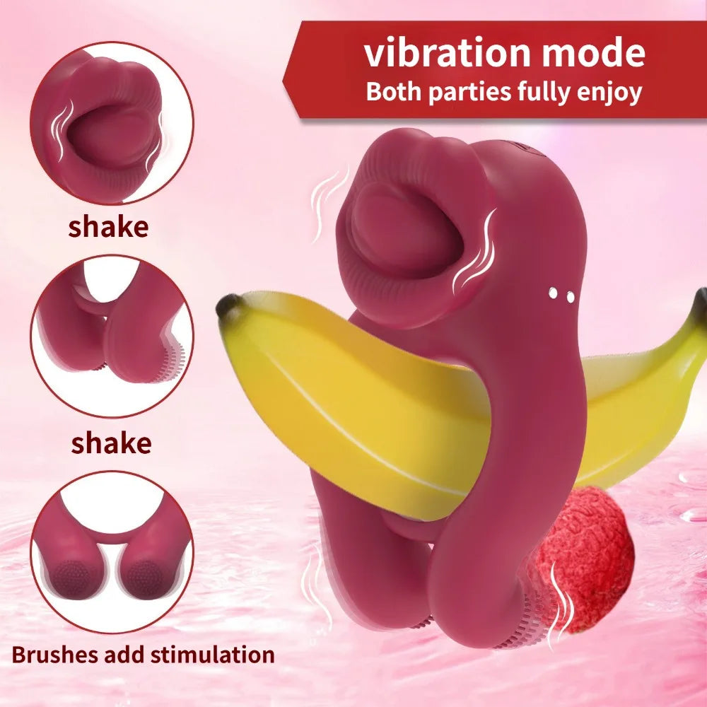 Tongue Licking Sucker Vibrator Cock Ring Clit Stimulator Vibrating Cock Ring Nipple Massager Sex Toy for Couple Flirt Adult Game